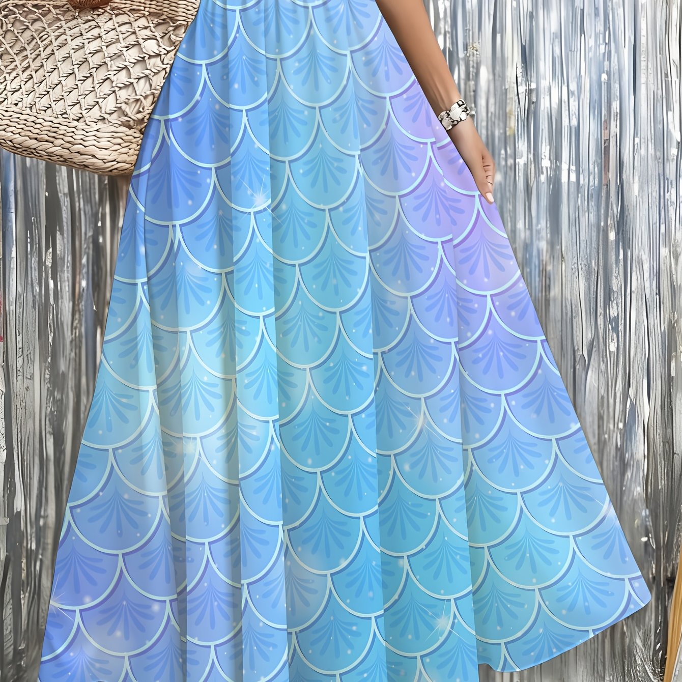 TEMU 1pc Maxi Skirt Featuring A Mermaid Scale Design And Pockets, Great For The Beach, Poolside, Festivals, And Weddings. Well For Casual Wear, Made