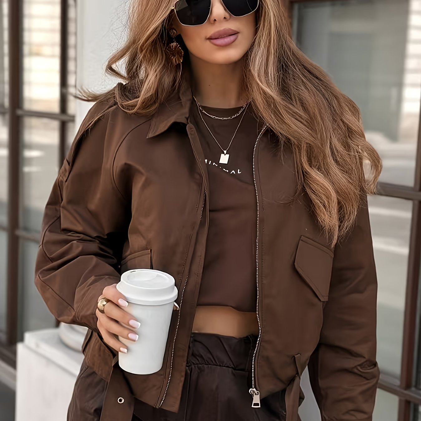 TEMU Women's Spring Autumn Dimensional Lightweight Wide Neck Design Casual Jacket Coat