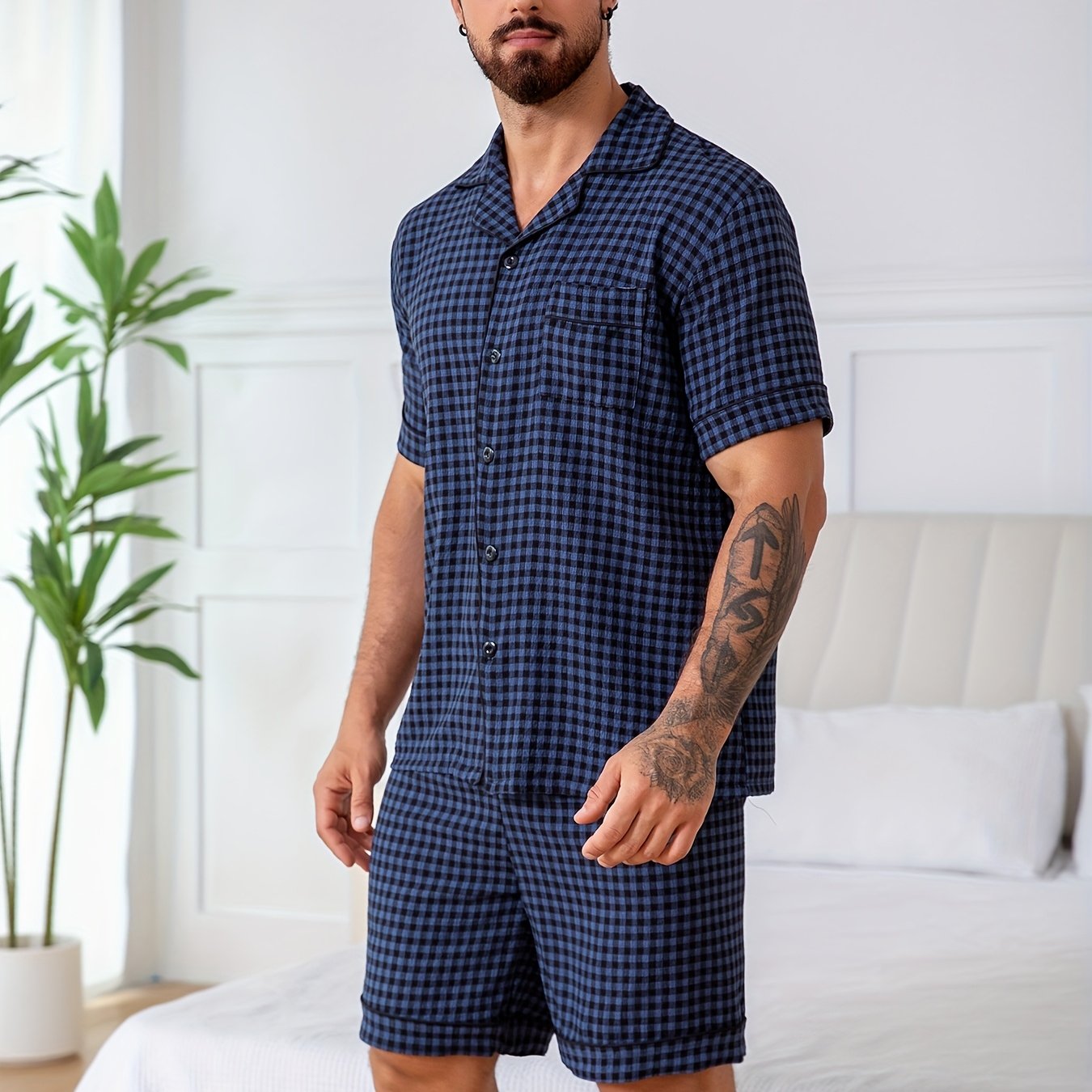 E-shop 2er-Set, Herren All- Kurzarm Shorts Open Cardigan Pyjama Set