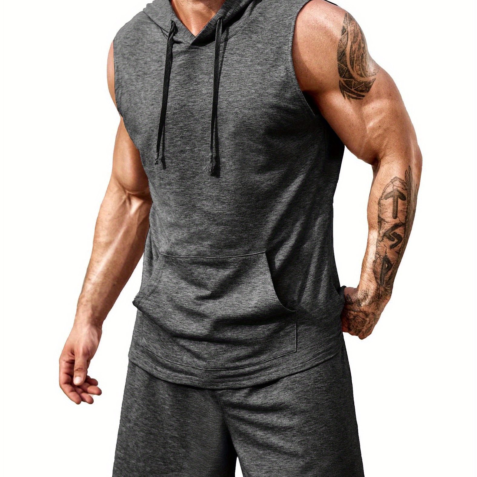 Temu TEMU 2 Tank Tops Hooded Tank Tops Outfits Sleeveless Gym Sweat Shorts Set sold by Temu Affiliate Program