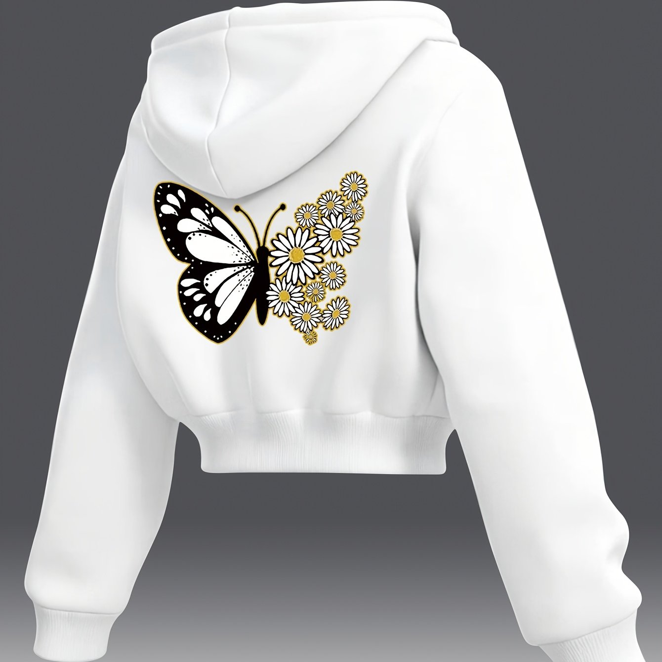 TEMU Women's Cropped Hooded Sweatshirt, Printed Style, New Autumn/ Slim-fit Cropped Hooded Jacket, Featuring An Exquisite Black And White And White