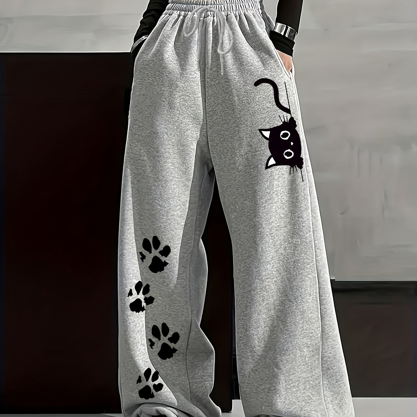 TEMU Pantalon en polaire décontracté pour femmes, mode automne-hiver, tunique pantalon monochrome, pantalon de survêtement décontracté et ample, mode