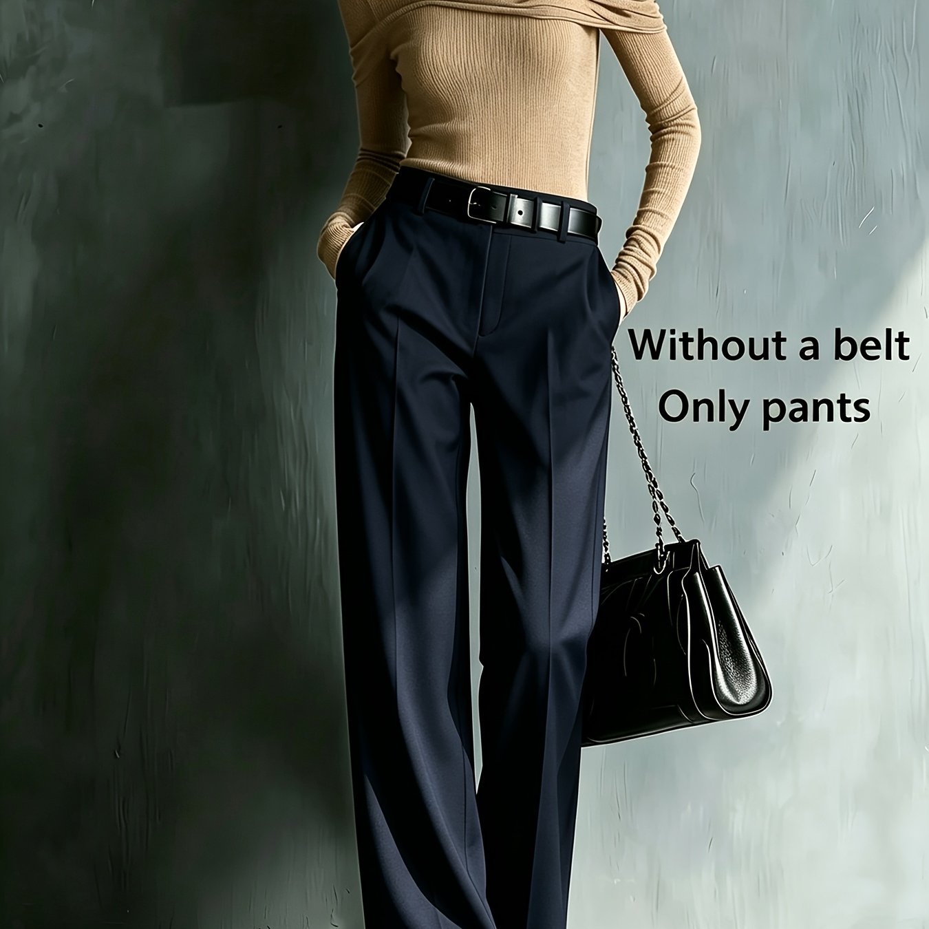 TEMU Women's Professional High-end Suit Pants - Belt Not Included, Minimalist Solid Color High-waist Wide-leg Suit Pants, Versatile For Workplace