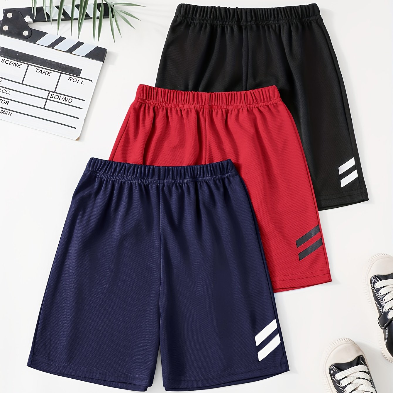 Big Boy 2-stripes Casual Quick-dry Shorts 3-pc, For Outdoor