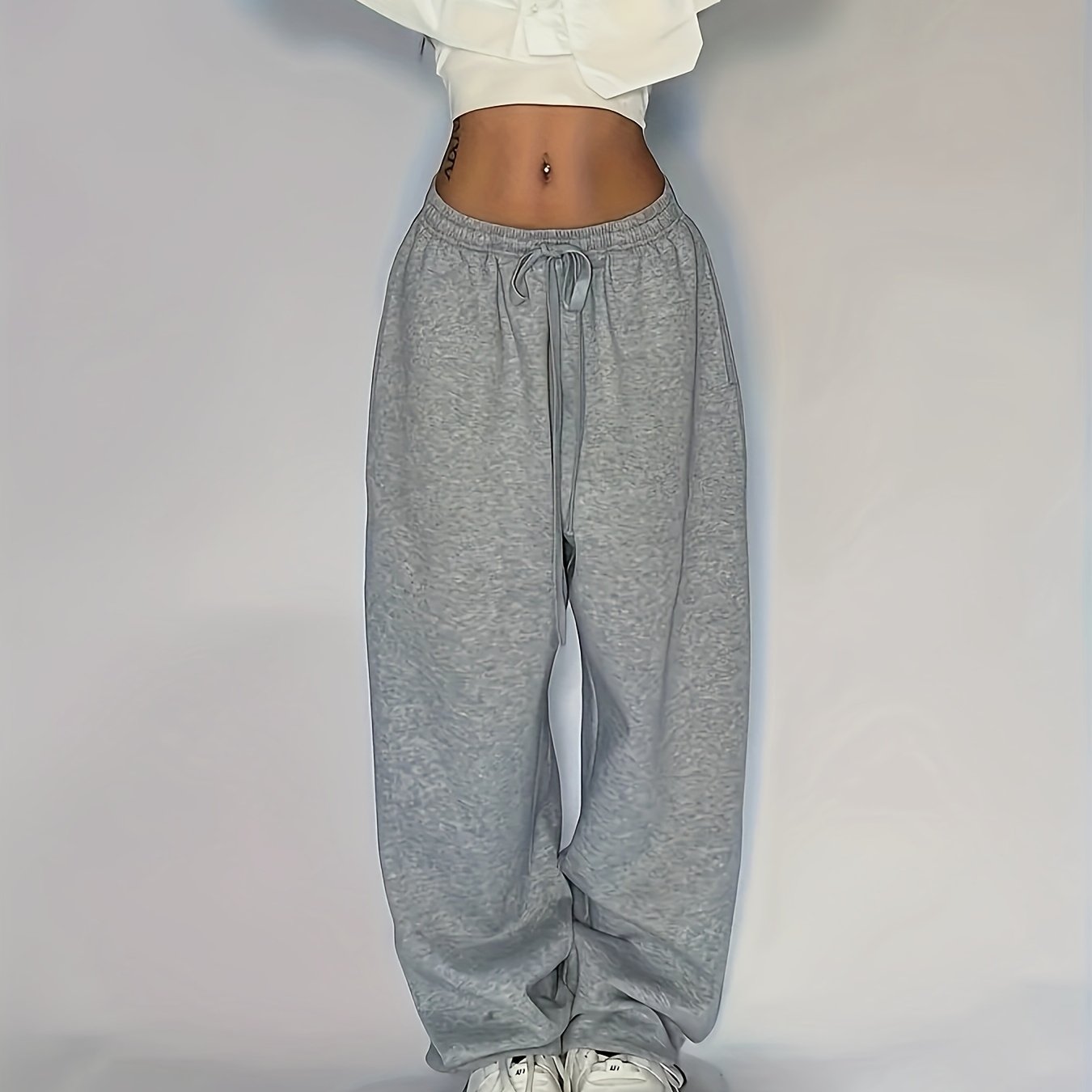 TEMU Solid Color Drawstring Sweatpants, Y2k Wide Leg Pants For Spring & Fall, Women's Clothing