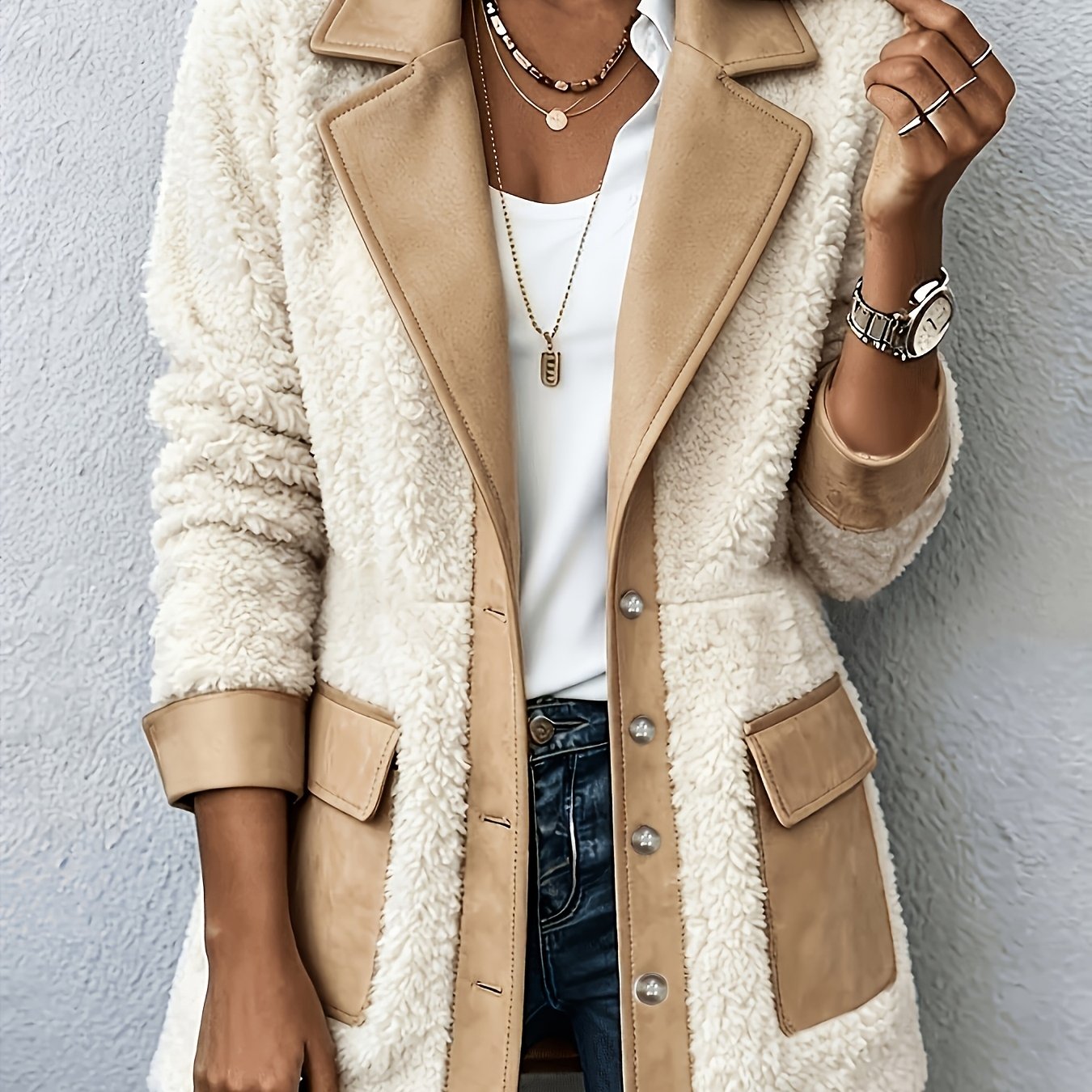 TEMU Autumn And Winter Suede Padded Blazer Jacket