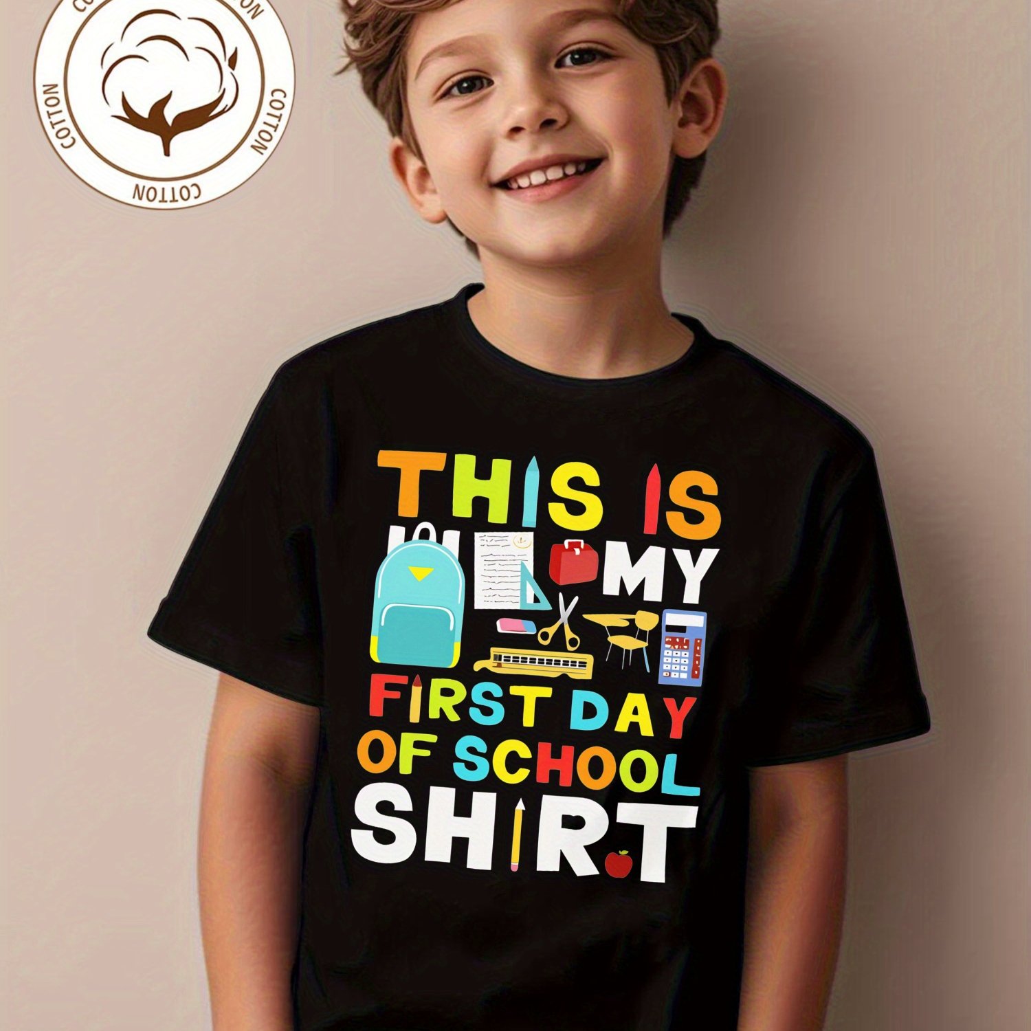TEMU Back To School New Boys 100% Cotton T-shirt | First Day Of School Shirt Print | Comfortable, Breathable, Summer, Crew Neck, Short Sleeve T-shirt