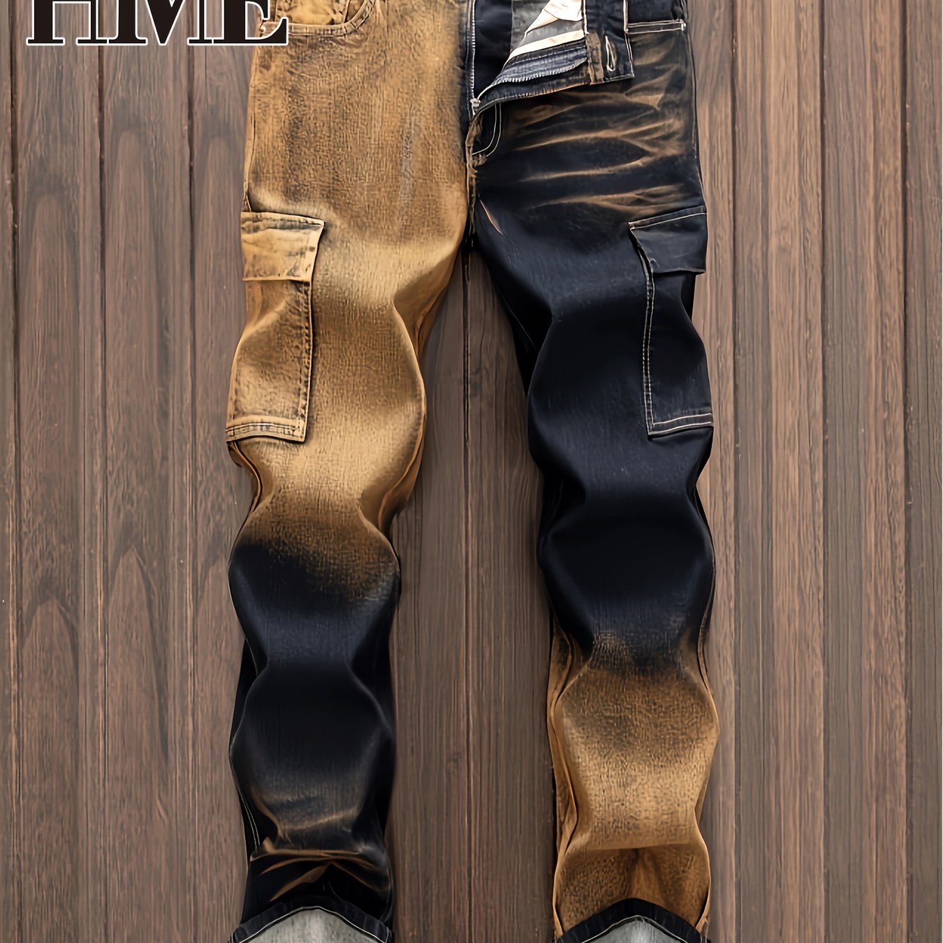 TEMU Hme Men's Color Block Denim Pants, Gradient Multi-pocket Jeans, Trendy Washed Street Style Versatile Jeans, Mid-rise Stretch Slim Fit -, Wear,