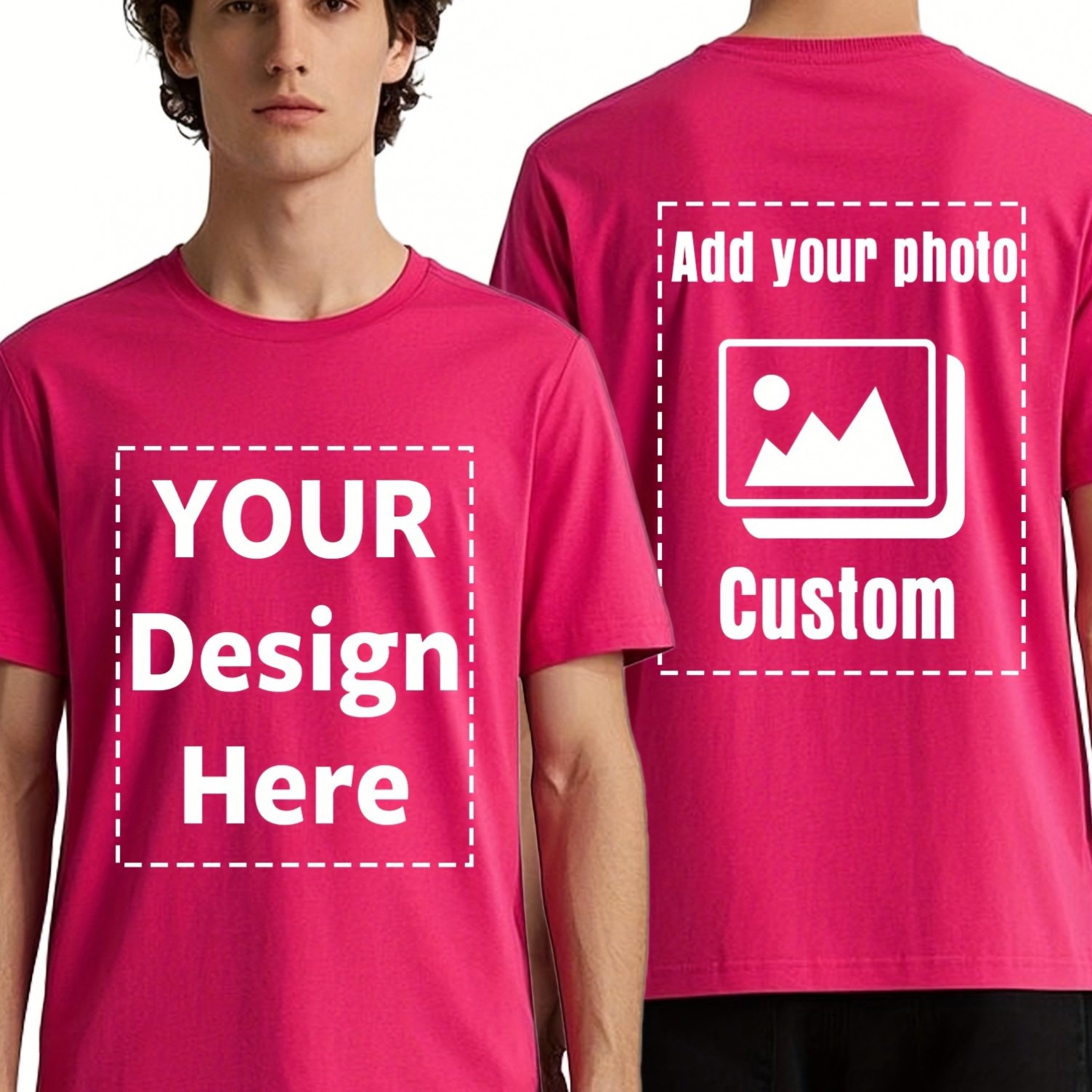 TEMU Custom T-shirts With Your Added Design Photos And Patterns, Printable On Front And Back. Regular Crew Neck Style Suitable For Summer. Ideal For
