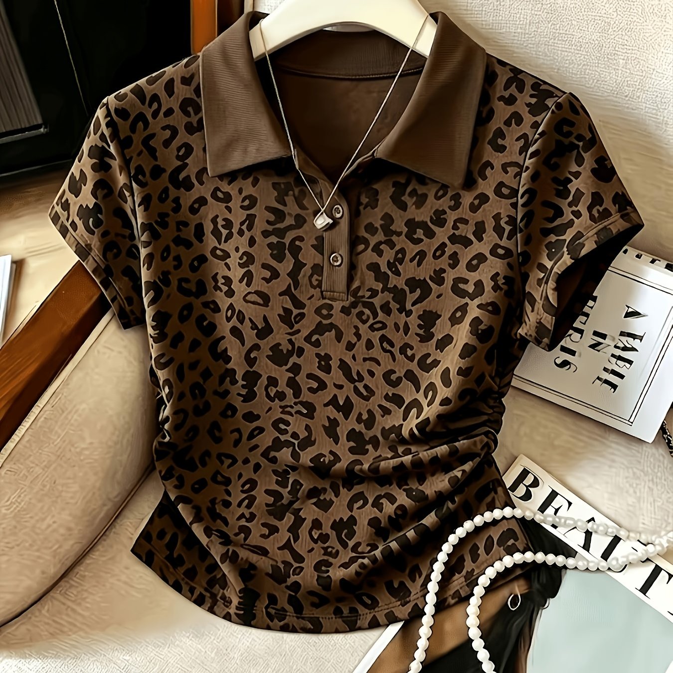 TEMU Sapo072804 Women's Fashion Vintage Versatile Basic Casual Leopard Print T-shirt Top