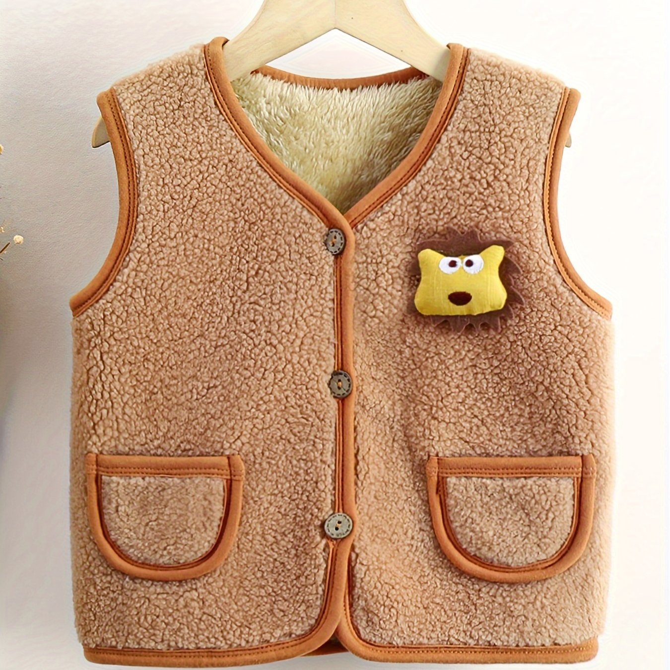 Image of Children's Lamb Fleece Vest With Binding, Autumn/winter Outerwear, Heart-protecting Waistcoat For Baby Boys And Girls, Stylish Vest, Warm Vest