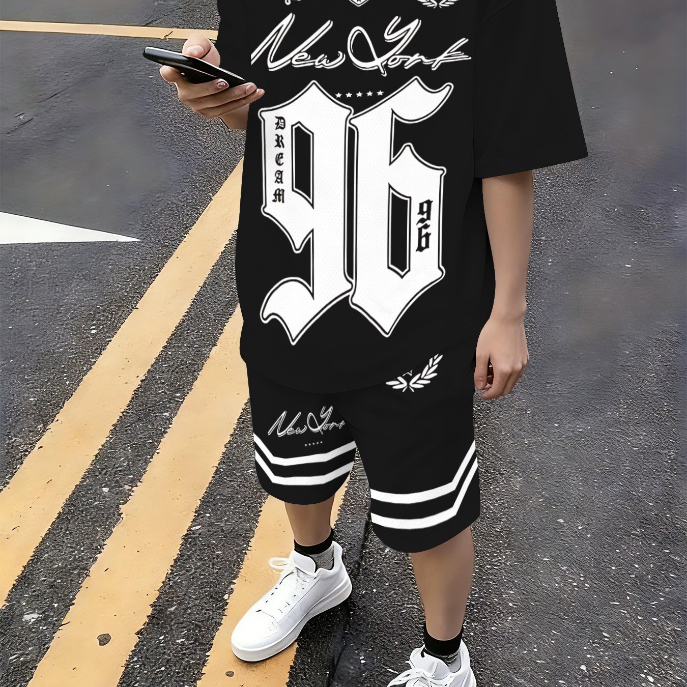 Image of Teen Boys' Short-sleeved Loose-fitting Shorts Set, Fashionable Sporty Loose-fitting Shorts And T-shirt Set, Perfect For Outdoor, Christmas, Halloween