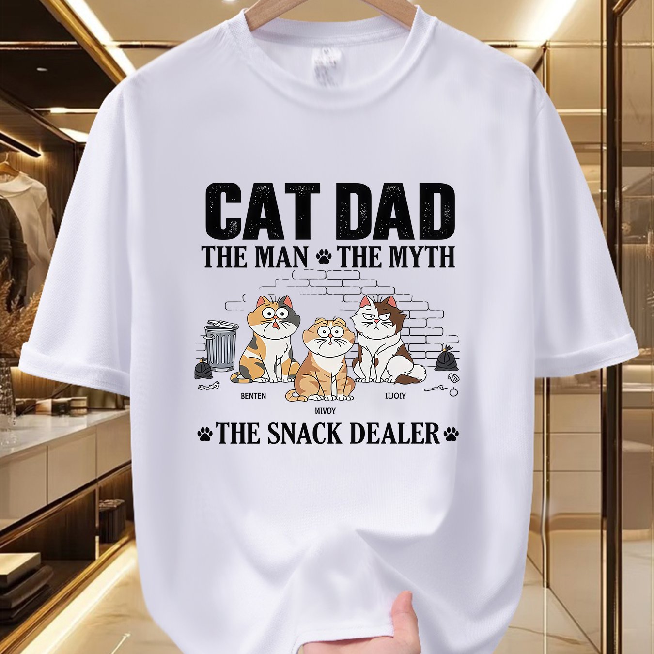 TEMU Men's Graphic T-shirt - Cat Dad Edition, Fun And Design, 100% Polyester Fiber, Soft And Comfortable, Crew Neck, Short Sleeve Summer T-shirt,