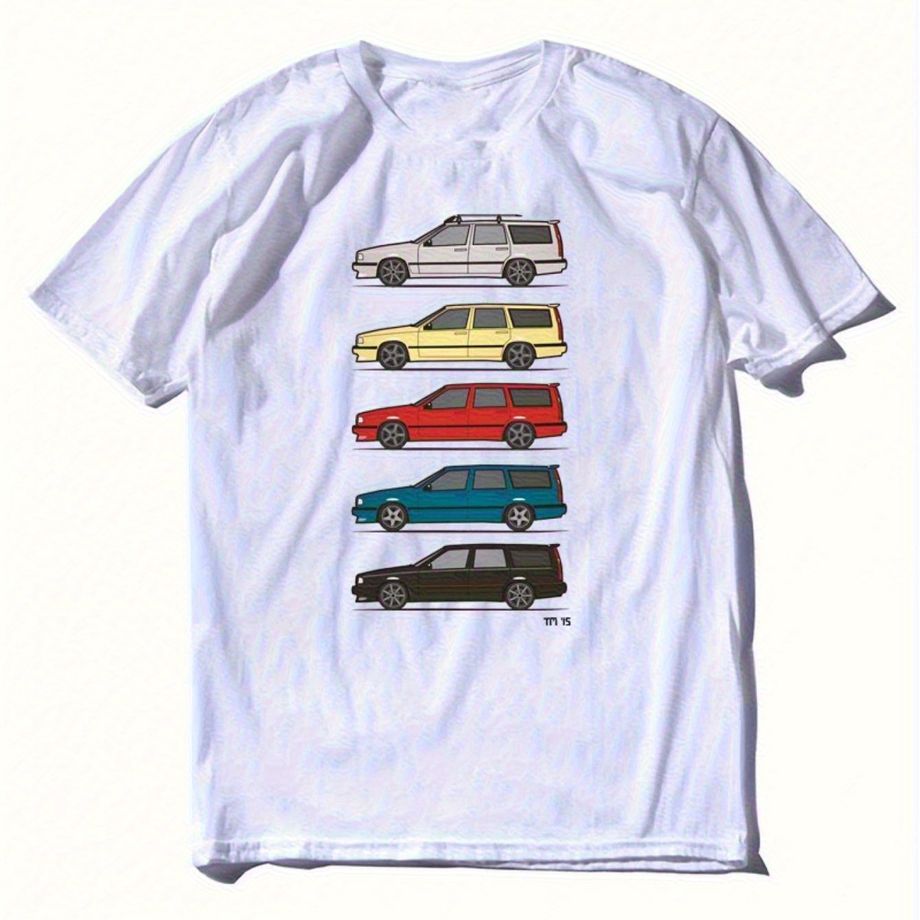 Volvoes Men's Vintage 850 V70 T5 Turbo Wagon T-shirt - Retro Swedish Car Logo Print Tee For Owners, Casual Short Sleeve Top With Logo, Machine Washable For - Wear For Car Enthusiasts & Fans