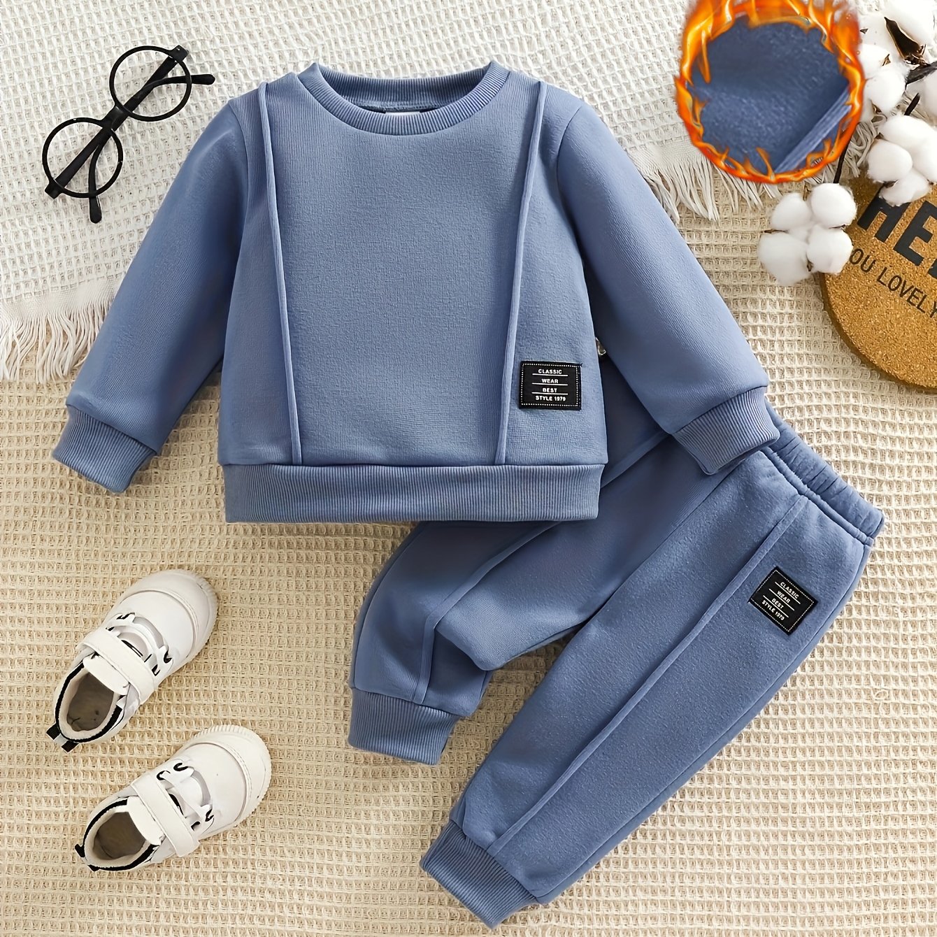 0-3 Years Old 2pcs Baby Boy Long-sleeved Sweatshirt Set Autumn And Winter New Casual Two-piece Optional, For Outdoor