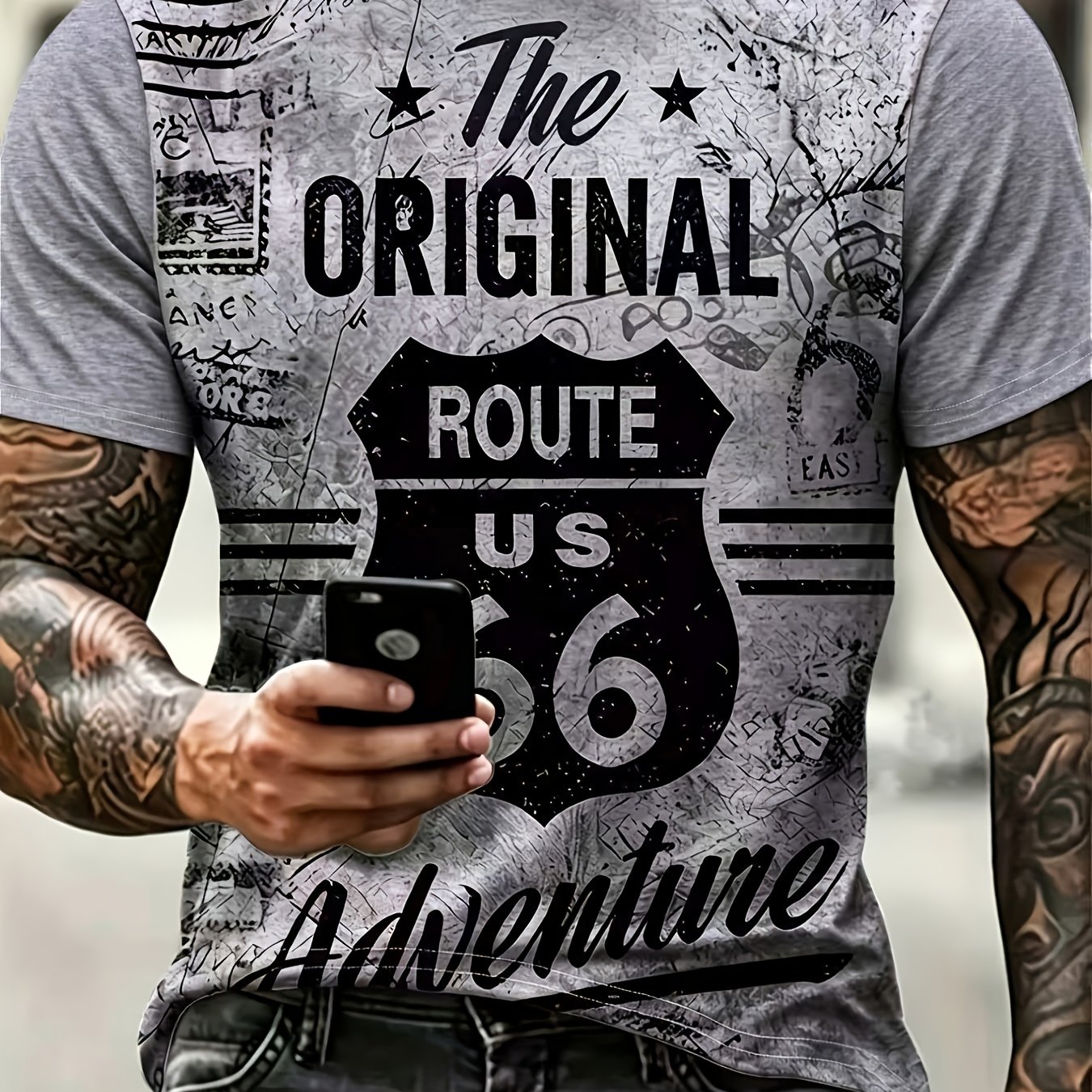 TEMU Men's Vintage Badge Pattern Printed T-shirtuitable Forummer, Fashionable Casualhort-sleeve T-shirt For Outdoor/sports