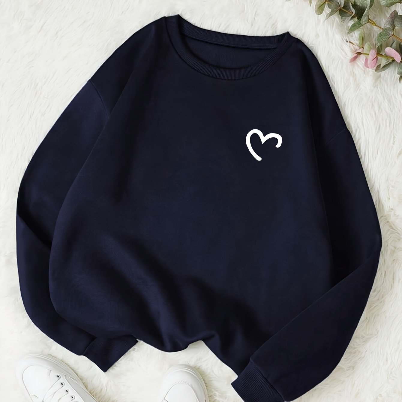 TEMU D325 - A Round-neck Sweatshirt, Loose And Relaxed For Spring And Autumn, Featuring Long Sleeves And A Stylish Heart Print Design, Women's