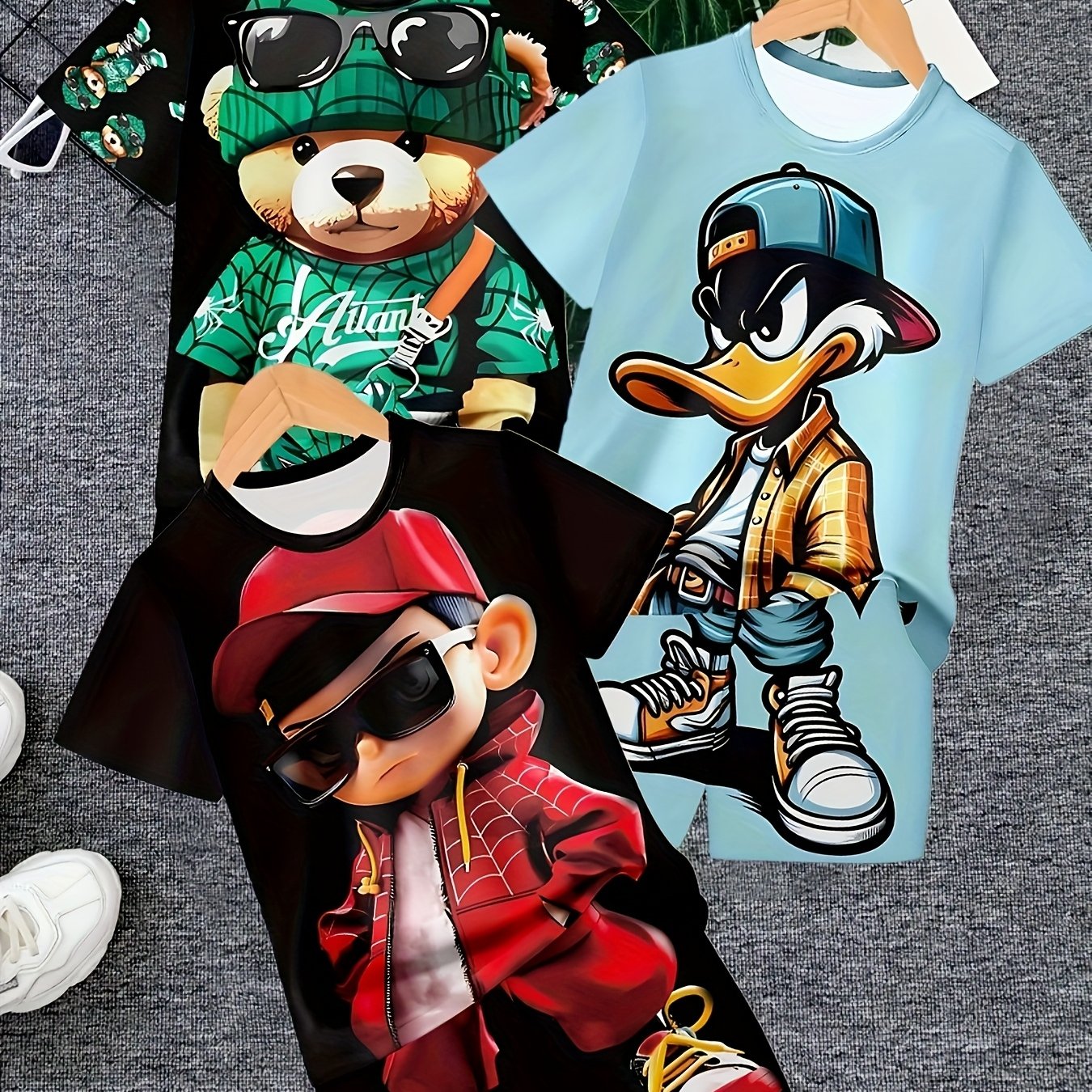 E-shop 6-teiliges Set, Jungen Mode 3D-Druck Casual Kurzarm-T-Shirt Shorts Frühling Sommer Jumper Kurzarm-Shorts, Jungen Outdoor-Sportoberteil mit