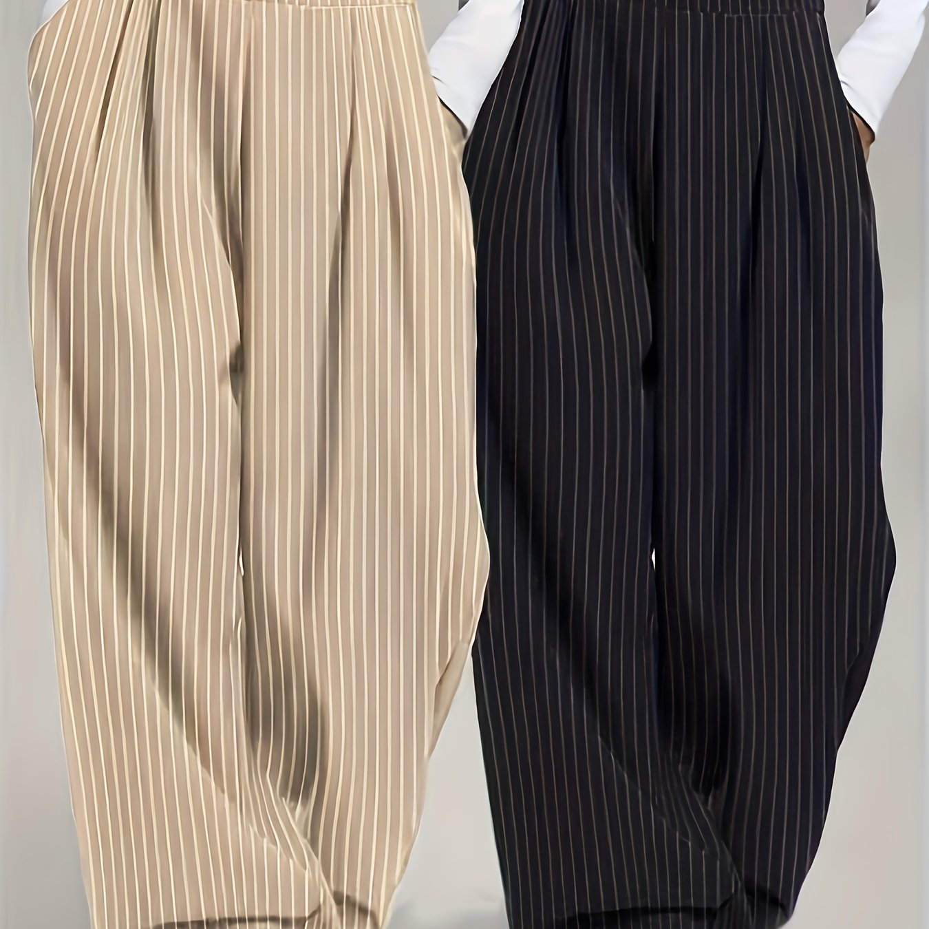 E-shop 2-teiliges Hosen-Set, Damen Frühling/Sommer Lässige Bequeme Graue Basic-Ziehhosen mit Weitem Elastischem Bund, Herbst Damen-Oberbekleidung Lange