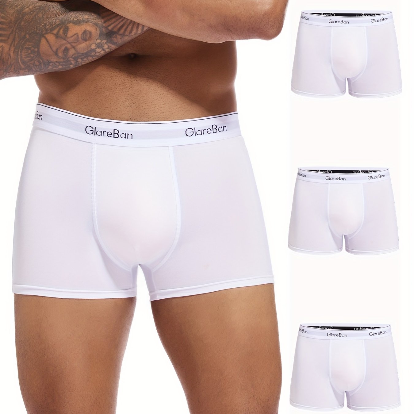 Image of 3pcs Men' Boxer Briefs - Breathable Polyester Underwear, Mid-rise Fit, Machine Washable, Solid Color Casual Everyday Underwear, Underwear Pack, Durable Elastic Waistband