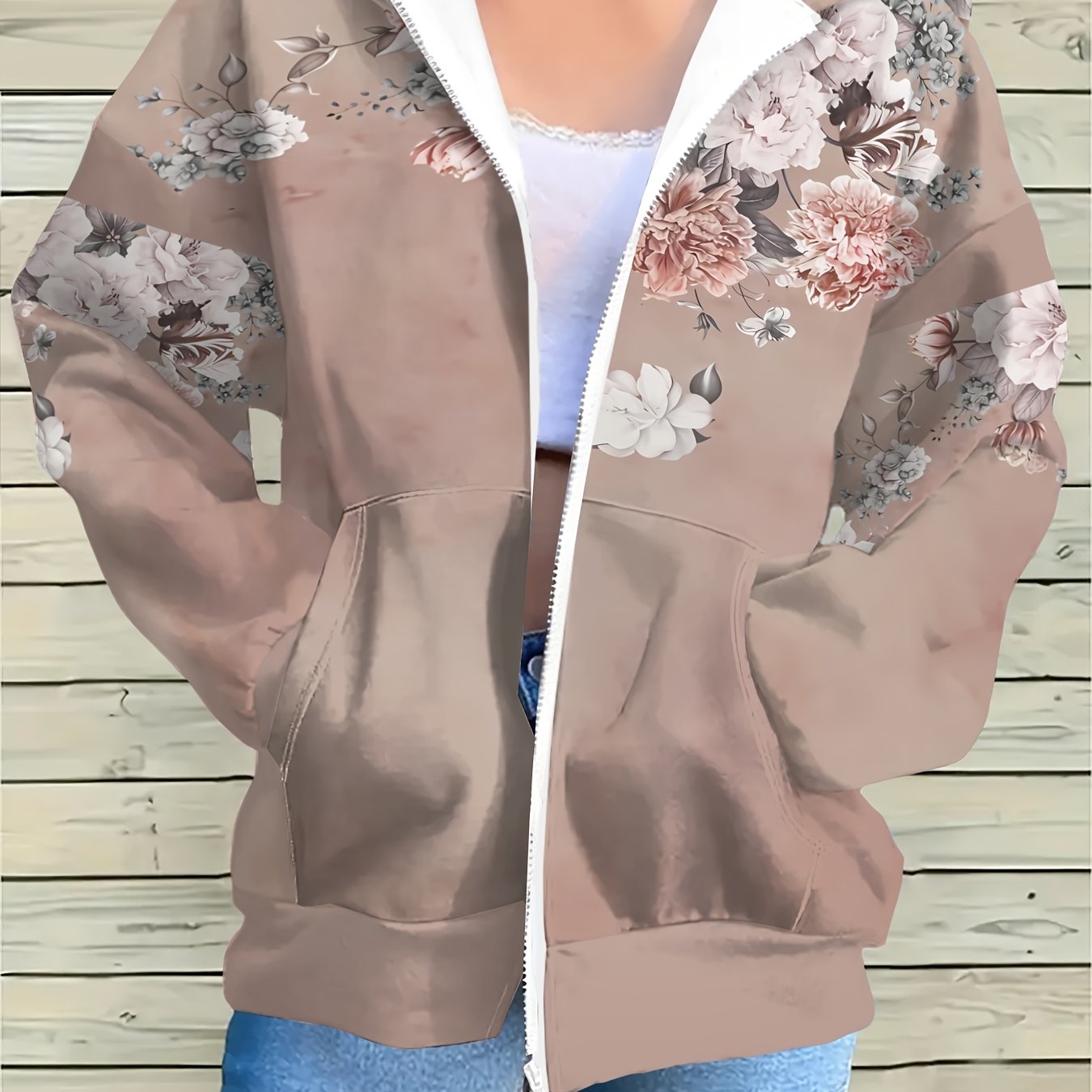 TEMU Women's Zip-up Sweatshirt, And Stylish Hooded Long-sleeve Top For Daily Casual And Outdoor Wear, Affordable And Comfortable Clothing