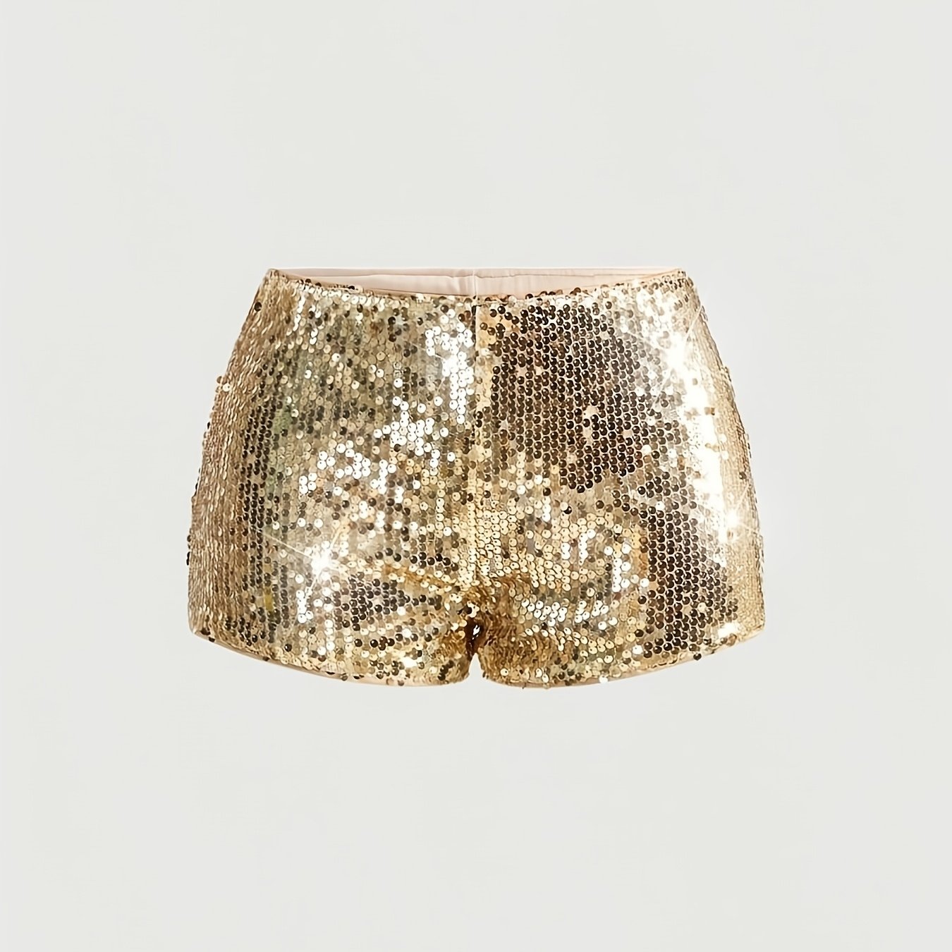 TEMU Women's Low-rise Stretch Mini Shorts With Golden Sequin - Suitable For Carnival Party Outfits, Dance Performances, Nightclub Wear - Solid Color