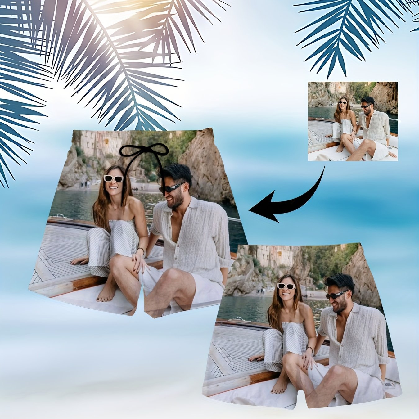 TEMU Pantalones Cortos de Playa Personalizados para Hombres con Foto, Estampado de Foto de Pareja o , Secado Rápido, Bañador con Cordón, Regalo para