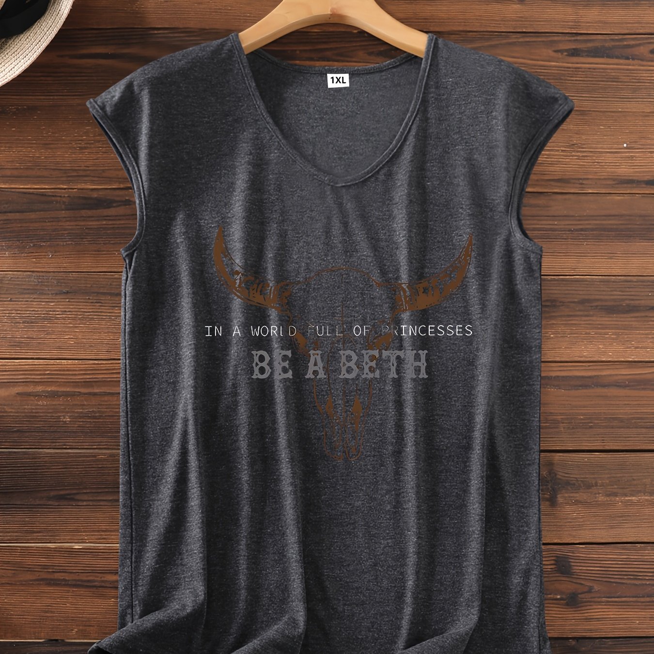 TEMU Plus Size - Plus Size - Plus Size -neck Sleeveless Loose Tank Top, Western Cowboy, Bull Skull. Unique & : 'in A World Full Of Princesses - Be A