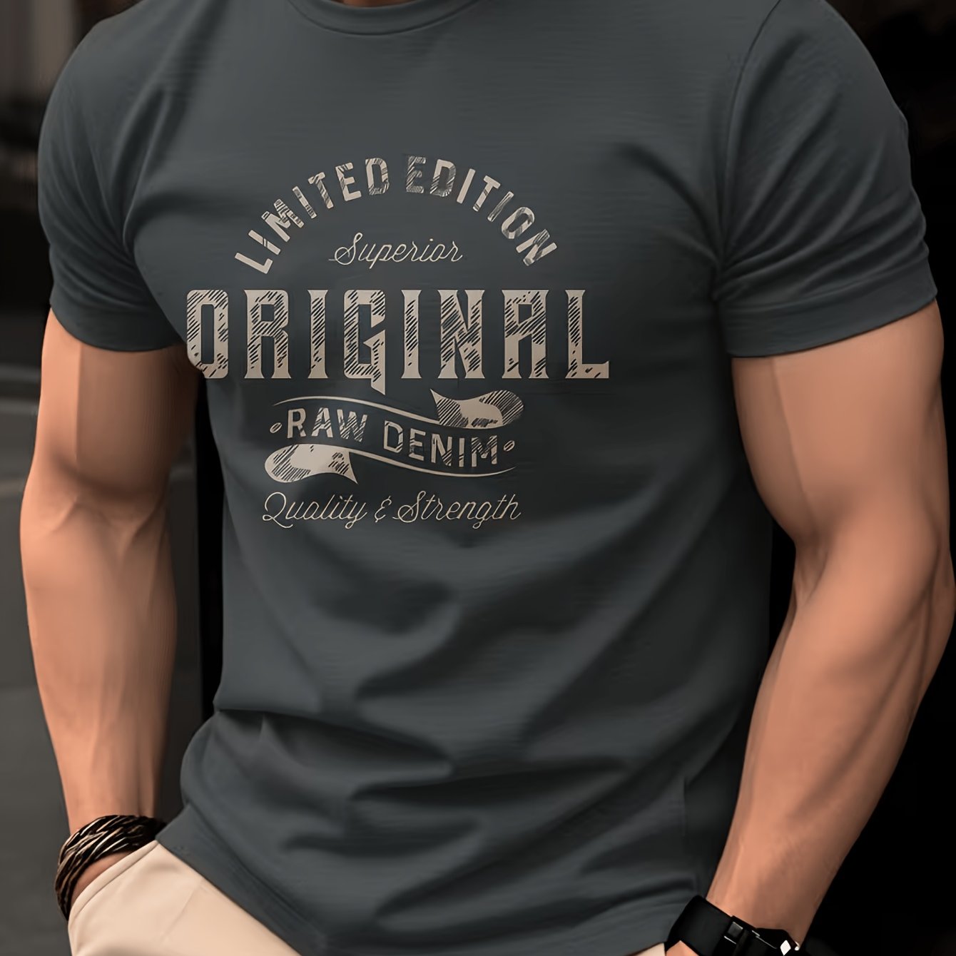 TEMU Men's T-shirt, Summer Short Sleeve Trendy Fashion Slim Fit Casual Versatile Breathable Retro Letter Print Design Showcasing Individual Style