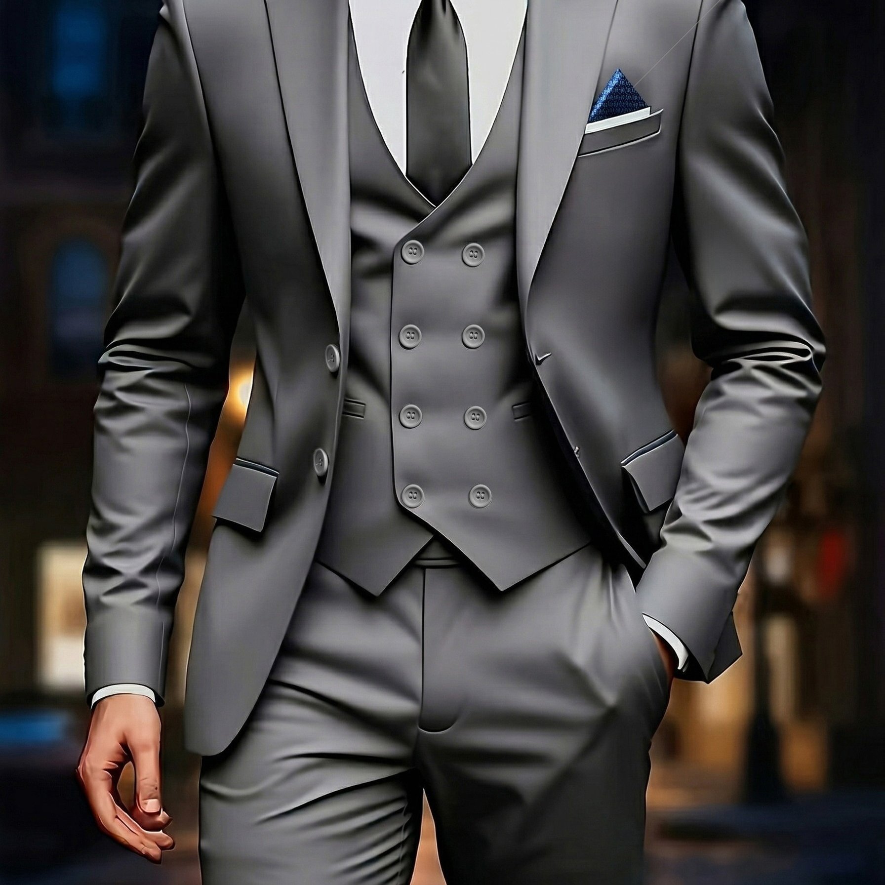 TEMU Men' 3pcs Suit, Men's Suit, Trousers And Vest, Suitable For Formal Wear, Wedding, Workwear, Holiday Gift (with Pocket Square), Autumn/winter