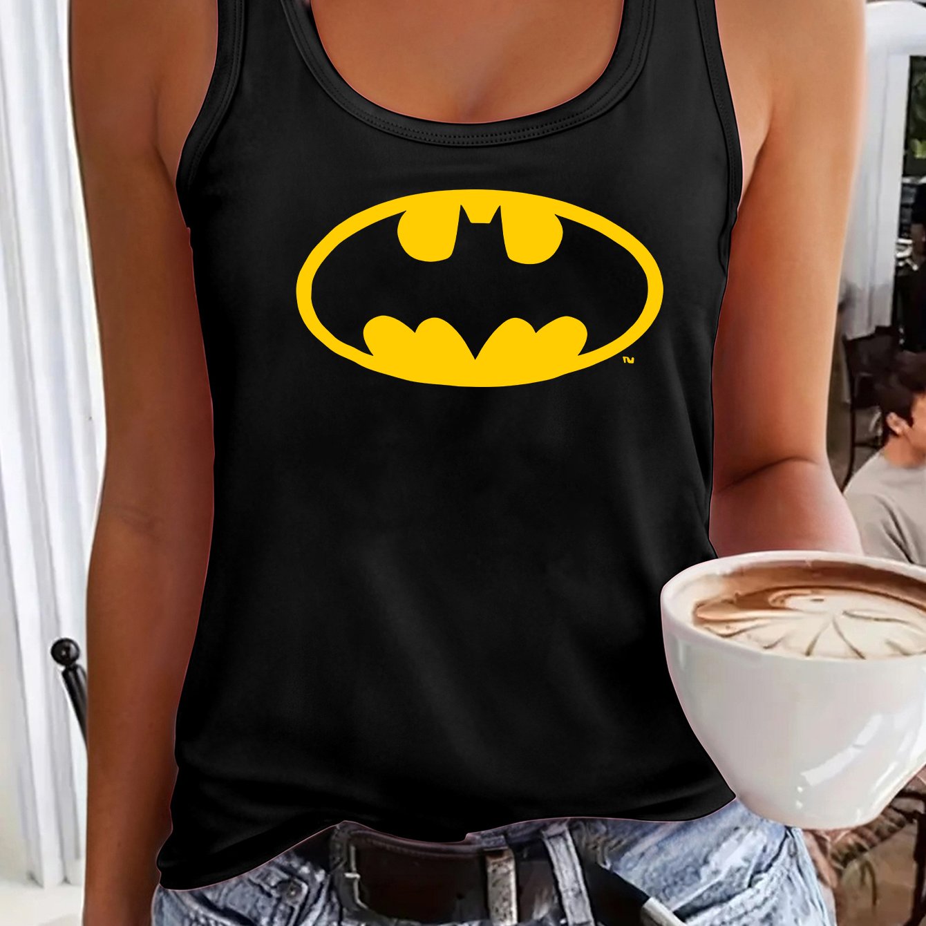 TEMU Camiseta sin para mujer WB con estampado del logo del murciélago de - de murciélago WB, tela transpirable de secado rápido, camiseta casual de