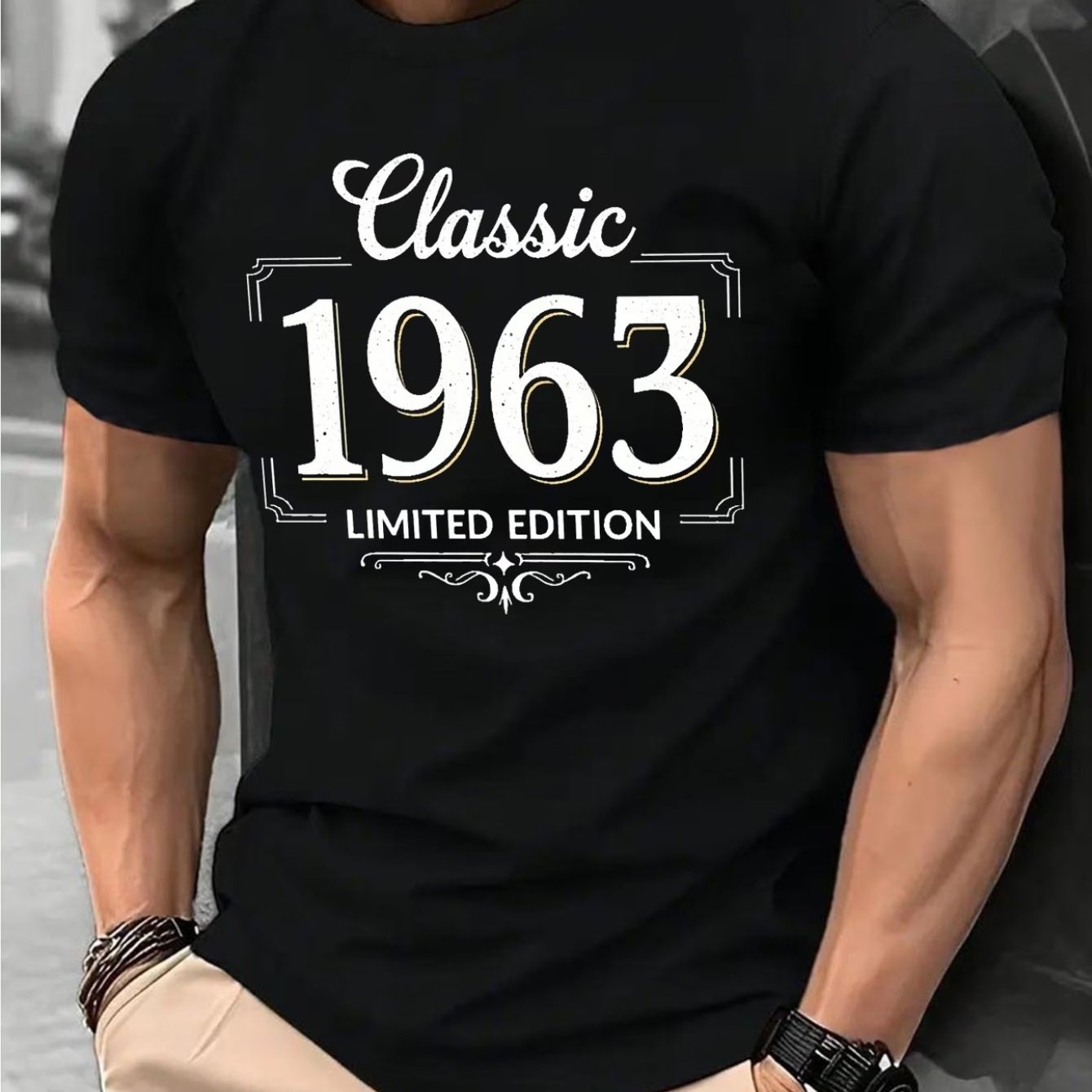 TEMU 's Summer 1963 Classic Edition Birthday Short-sleeve T-shirt, With European Vintage Pattern Border, Year Print, Commemorative Daily Casual Crew