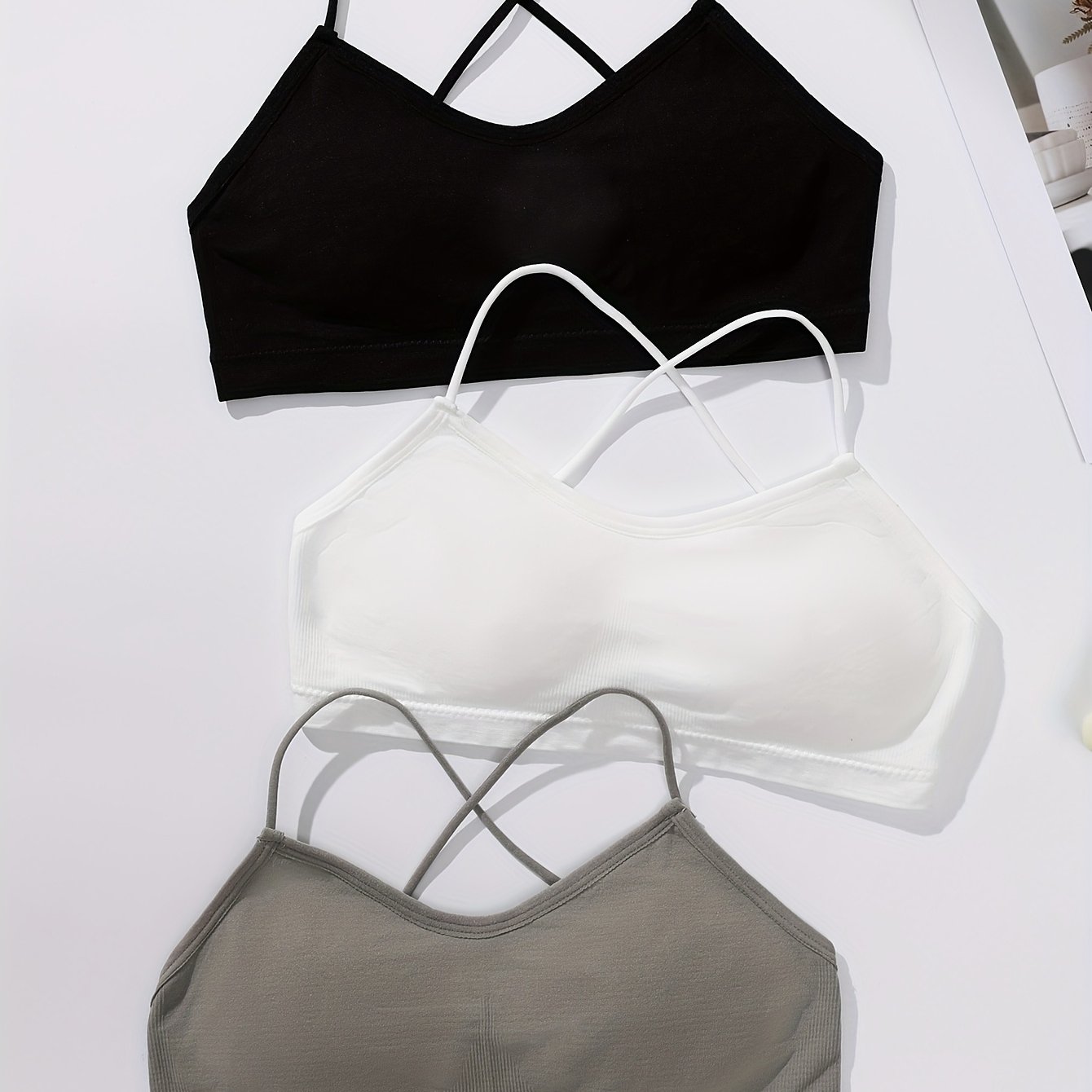 TEMU Set Of 3 Women's Wireless Bras With A Beautiful Back And Spaghetti Straps