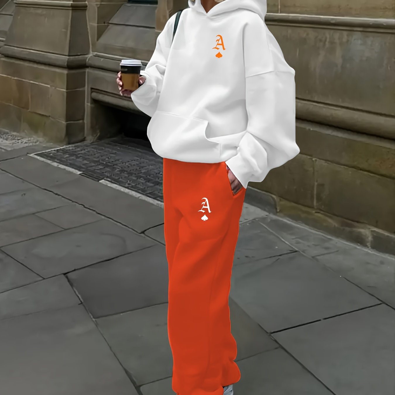 TEMU New European And American Cross-border Fashion Casual Vacation Letter Print Suit For Women, New Hooded Sweatshirt And Pants With Pockets, Trade