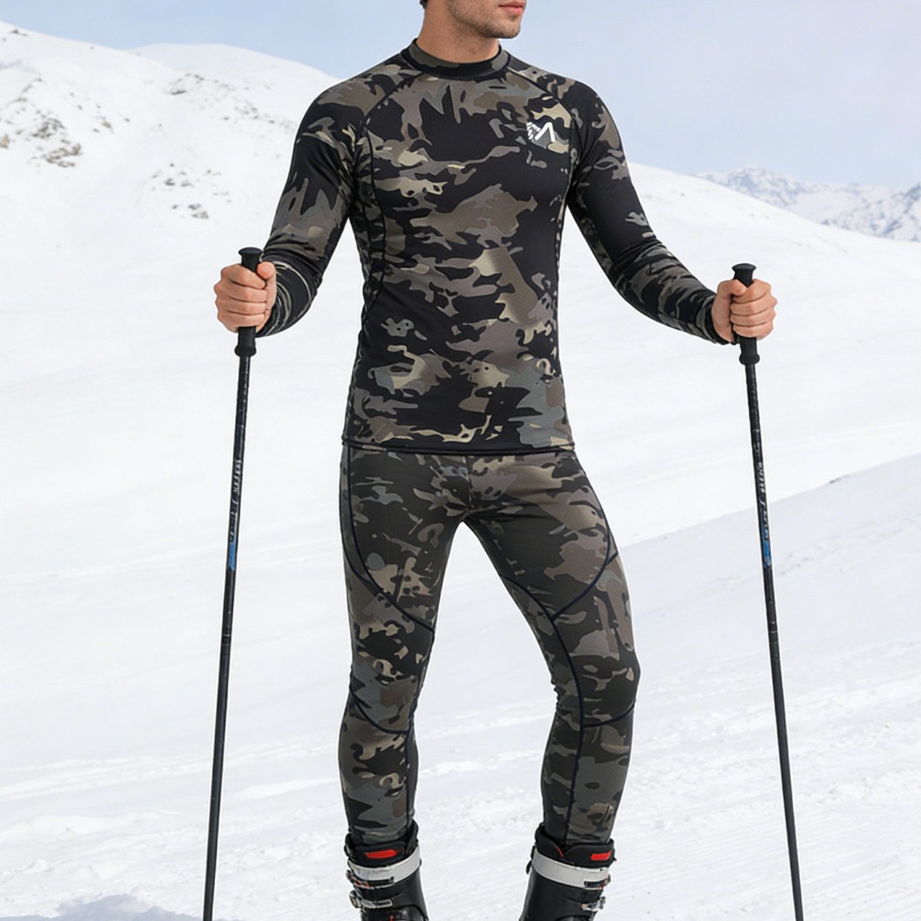 Image of 2pcs Men's Thermal Shapewear Set | Autumn/winter Outdoor Skiing Warm Tight Pants And Long-sleeve Top With Fuzzy Lining For Skating, , Running, Yoga Sports