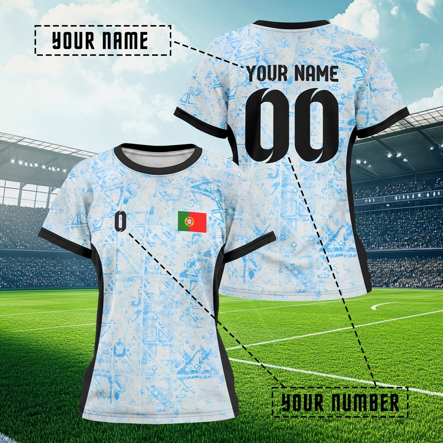 TEMU Maillot de football personnalisé pour femme - Nom et numéro personnalisés, design respirant à col en V, impression intégrale avec d'équipe, haut