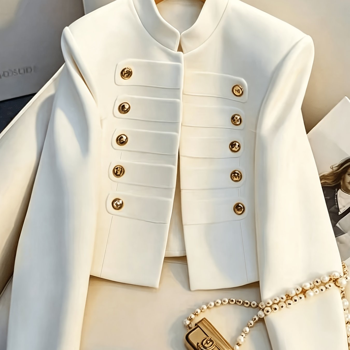 TEMU Nueva chaqueta blazer de mujer de color liso con cuello pequeño erguido y decoración de botones, de corte regular, a y elegante para