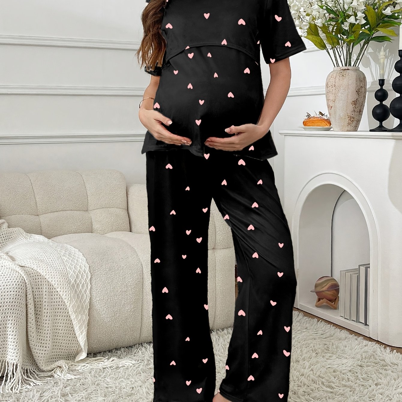 TEMU Women's Maternity Love Heart Set Pajamas