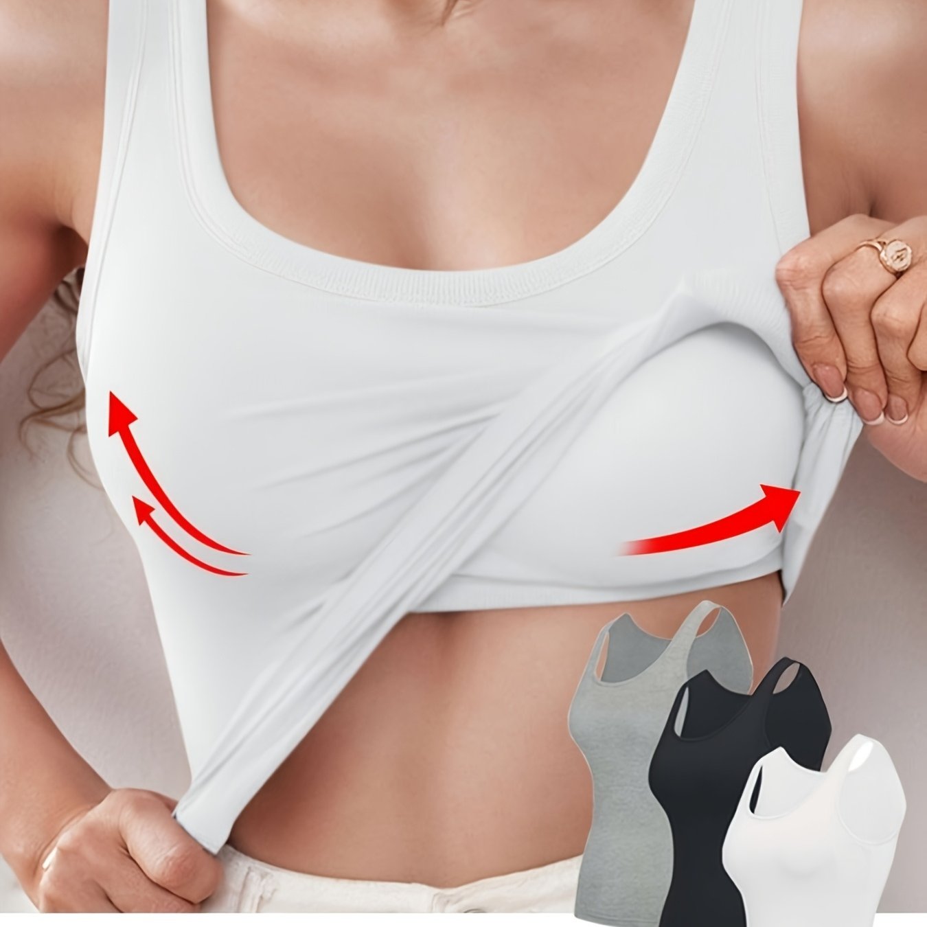 TEMU 3pcs Solid Color Stretch Knittank Top, Bottoming Vest T-shirt, Built-in Padded Cups- Regular Length, Round Neck, Casual Sportswearwomen's Fit