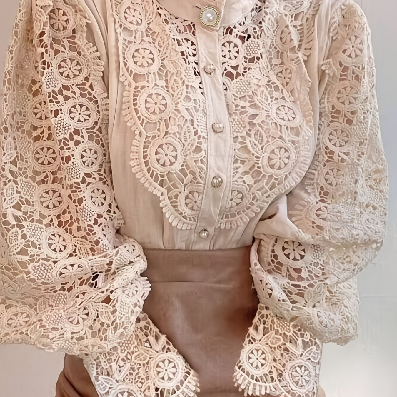 Spring And Summer Lace High Neck Fashionable Women's Shirt 4107