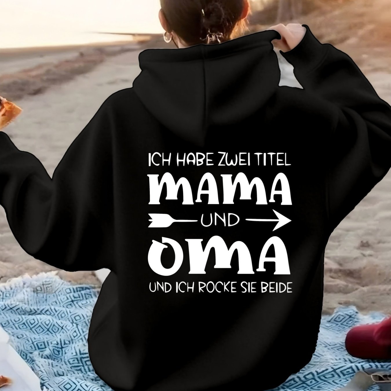 TEMU "dual , Double Charm: Mama And Oma" Women's Stylish Casual Hoodie With Printed Design On The Back