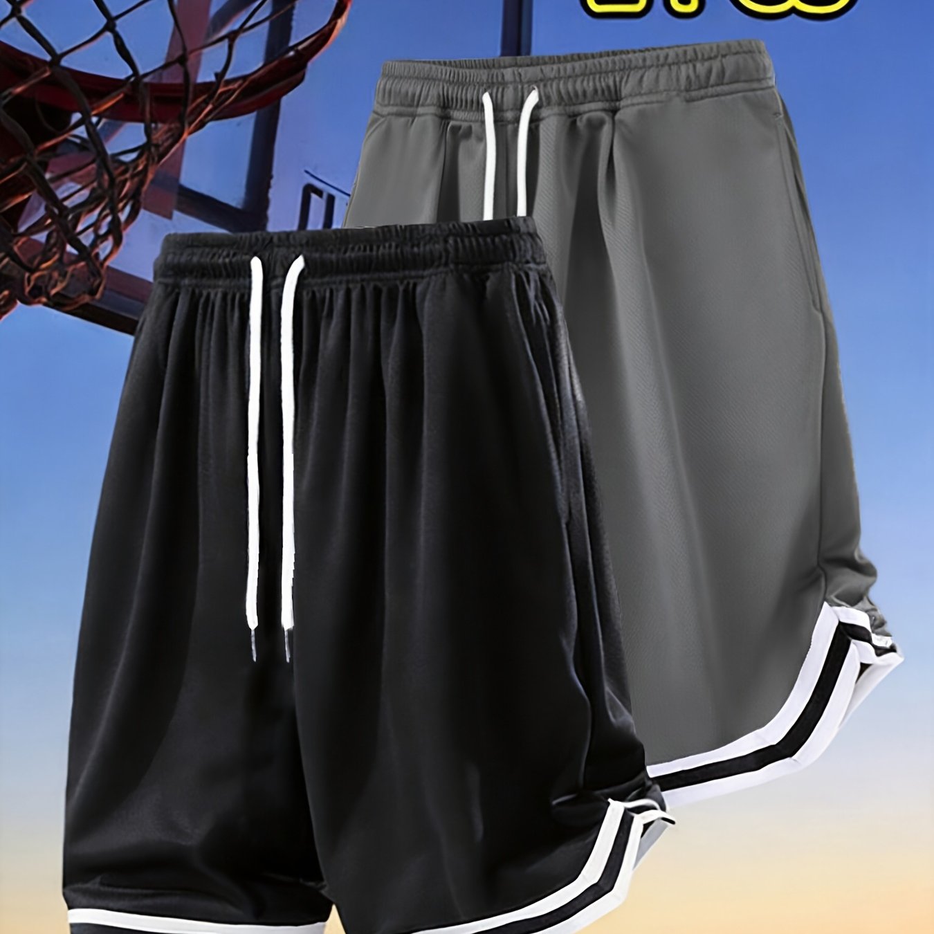 TEMU 2pcs Teen Summer Casual Sports Shorts Black With Drawstring Waist Basketball Shorts Suitable For Daily Life , Perfect For Outdoor, For Teenager