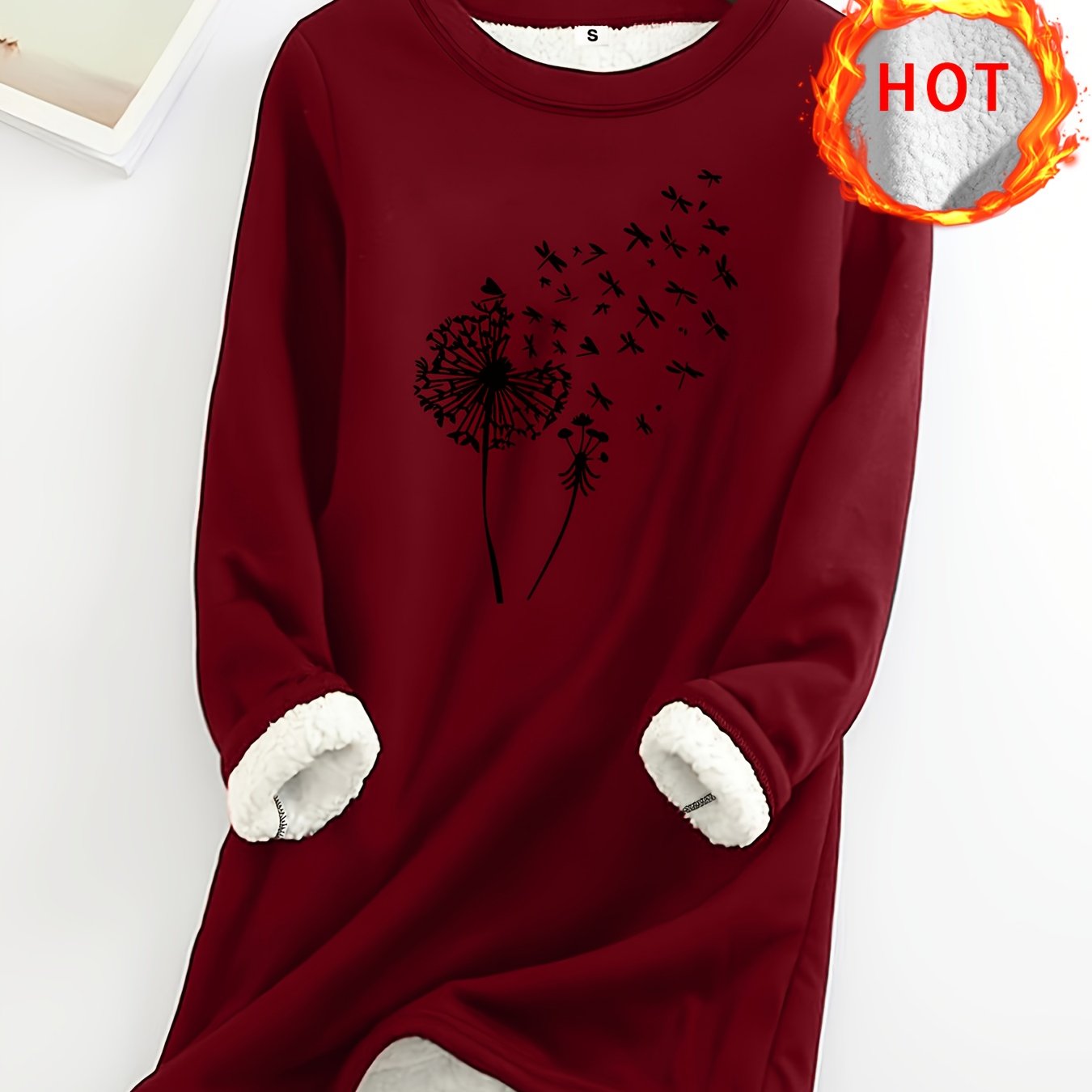 TEMU Lined Pullover Women's Printed Long-sleeve Thickened Winter Sweatshirt - Autumn/winter Essential, Vibrant Print, Casual Fit, Long Sleeves For ,