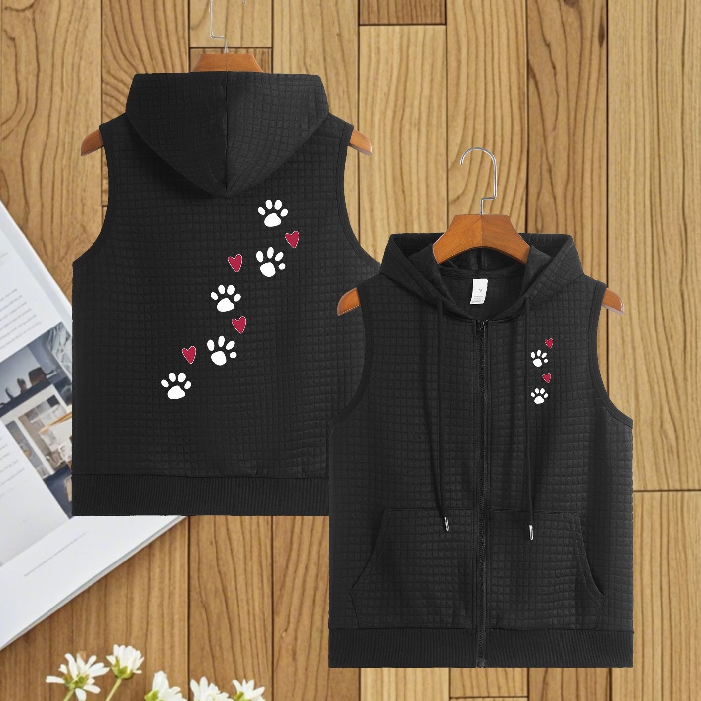 TEMU Footprint Pattern Print And Zipper Women's Vest, Sleeveless Jacket, With Pockets