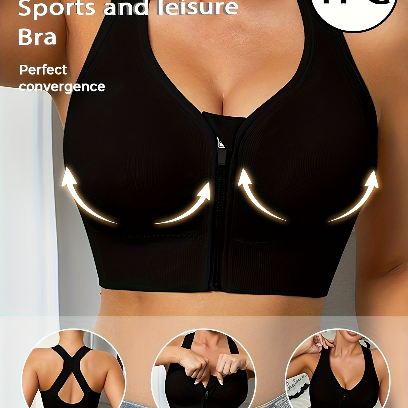 Image of 1pc Women's Sports Bra - Front Zipper Design - Soft, Comfortable, Breathable Fabric, Women's Underwear