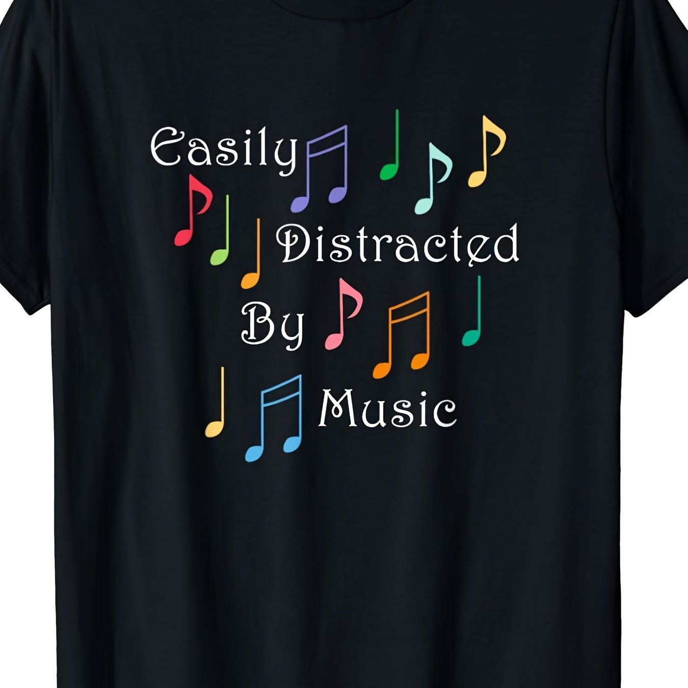 TEMU Men's Oversize Tshirt By Music Print With Multi Color Musical Notes Breathable Crew Neck Short Sleeve Tee For Casual All Season Wear Ideal For