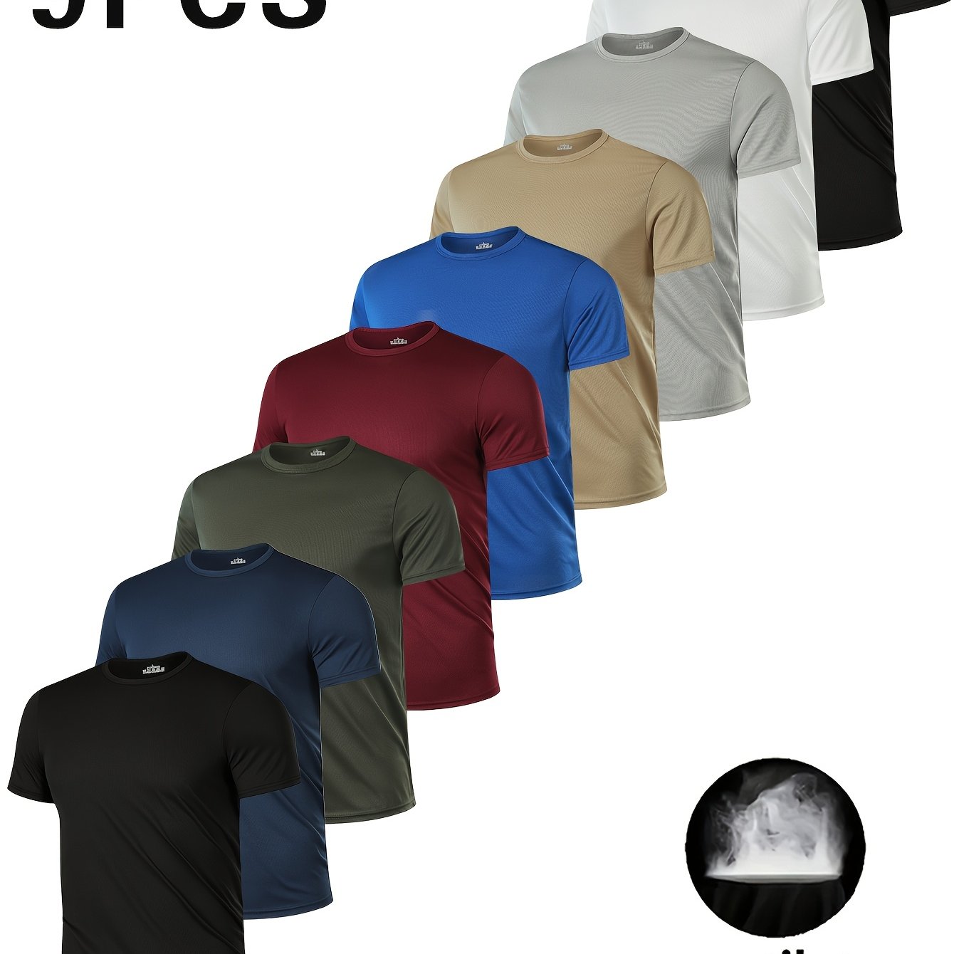 TEMU 9pcs Men' Color Crew Neck T-shirts - 100% Polyester Knit Fabric, Slight Stretch, Regular Fit, 130gsm Lightweight Breathable For Gym, Running,
