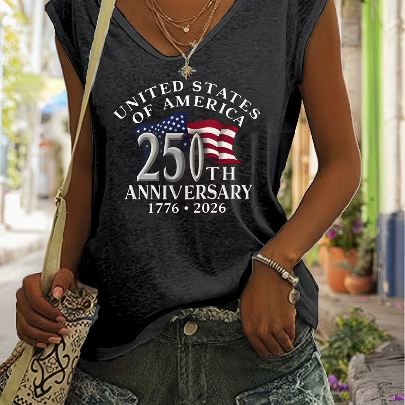 TEMU Dark Gray Printed Tank Top, Graphic Design, Casual Summer Daily Wear Top