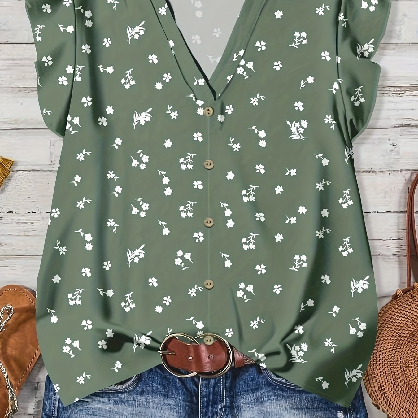 Image of Women's Casual Floral Print V-neck Blouse, Suitable For Summer Women's V-neck Shirt Women's Floral Blouse Women's Fall Clothing Women's Fashion Shirt