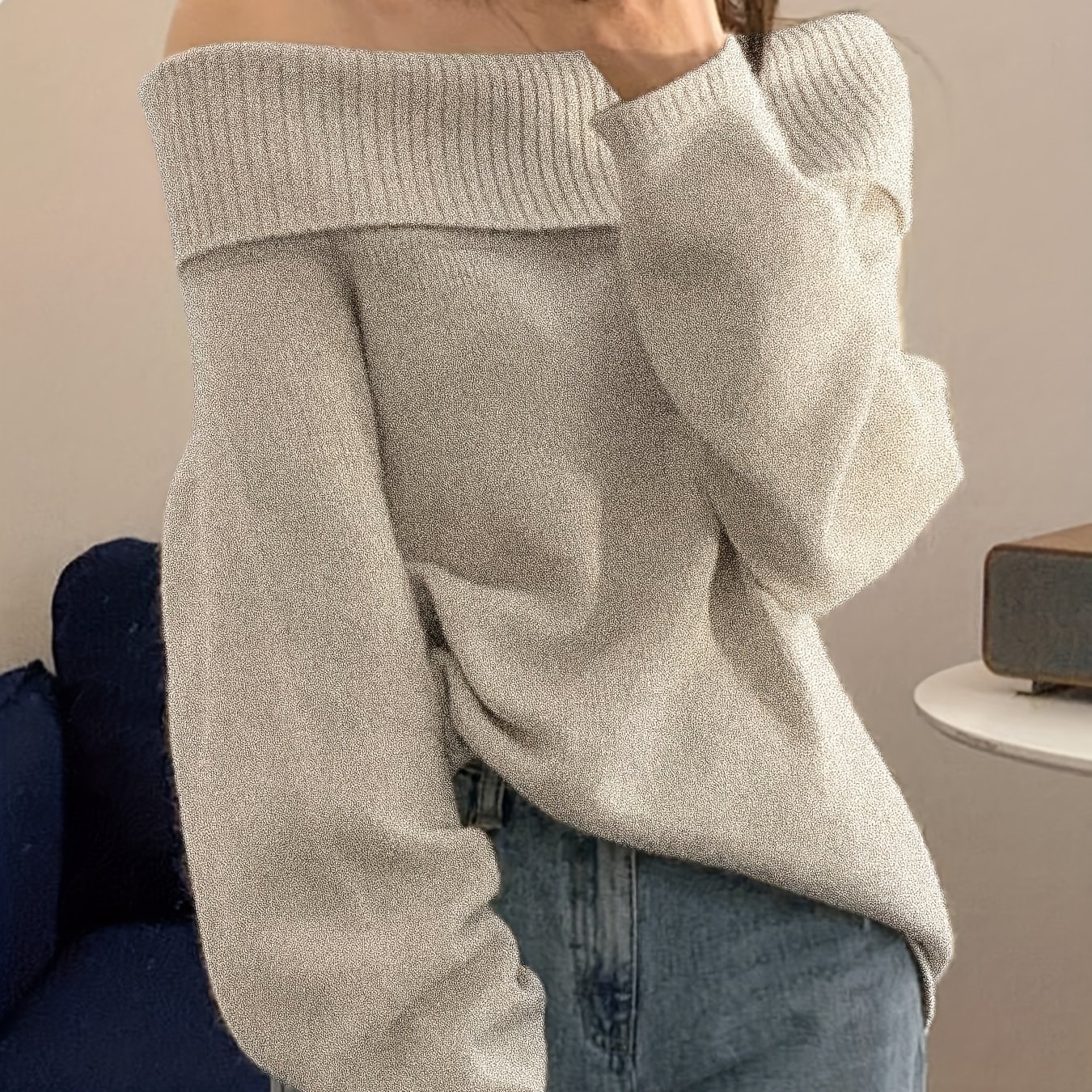 TEMU Women's Autumn Winter Casual Fashion Korean Style Gentle Elegant Easy Solid -shoulder Temperament Daily All-match Texture Premium Heavy Work
